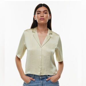 Aritzia Beso Satin Shirt in Pistachio Green